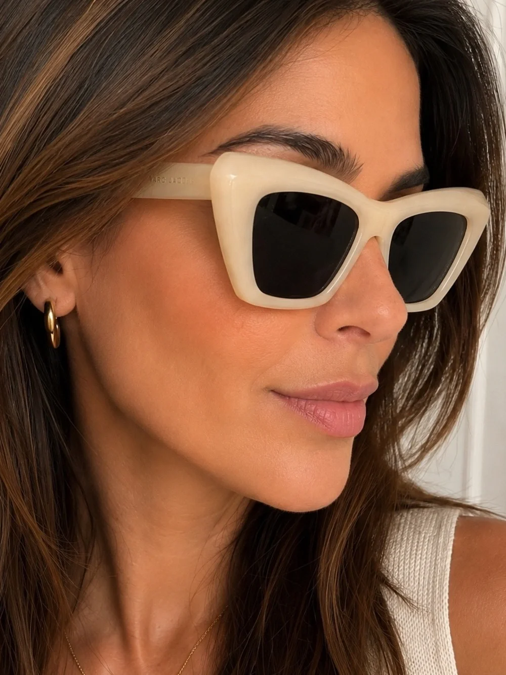 10 Crosby Derek Lam Cream Cat-Eye Sunglasses with Black Lenses